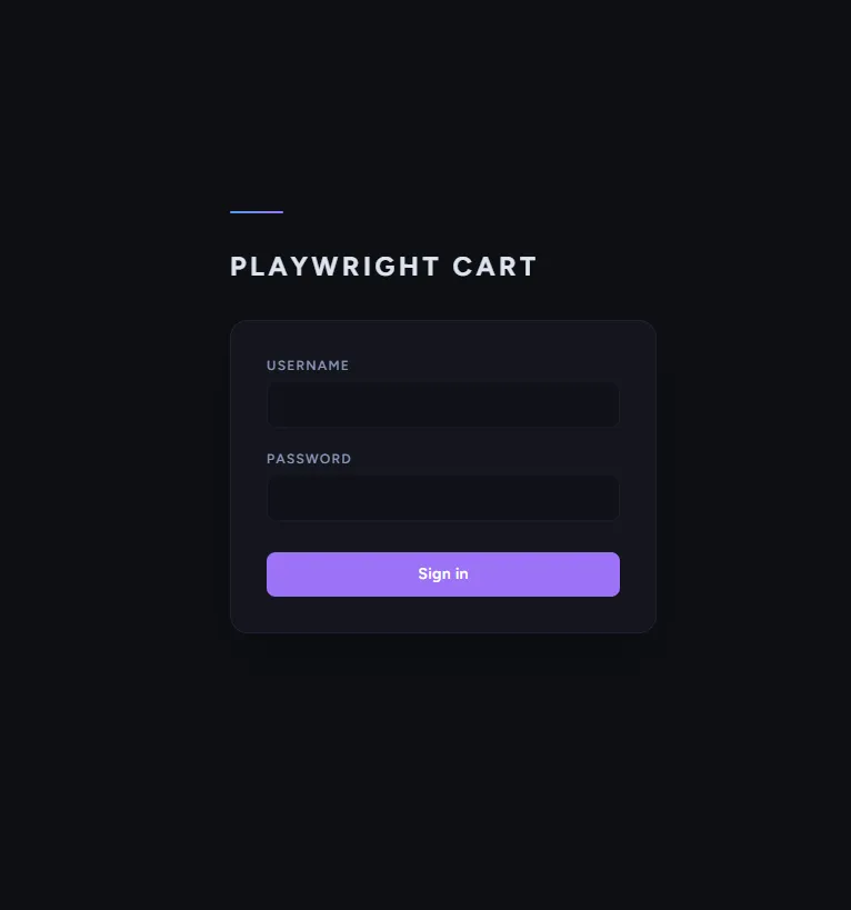 Login screen with username and password fields for JWT session authentication